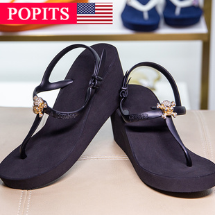 POPITS女士绑带7cm高跟舒适拖鞋人字拖夹脚拖凉鞋外穿海