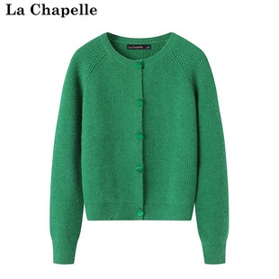 拉夏贝尔/La Chapelle秋冬季清新感开衫外套淑女宽松圆领针织上衣