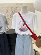 趣味卡通印花t恤女夏季独特设计感小众宽松美式字母印花短袖上衣