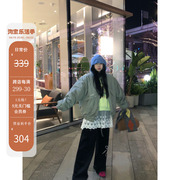 eveh美式宽松复古军绿色棉服，女秋冬季飞行员夹克外套短款