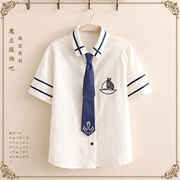 10-14-16岁大童高初中学生日系jk制服风棉麻短袖衬衫女夏领带衬衣