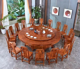 刺猬紫檀酒店电动大圆台红木家具圆桌，黄花梨实木商用餐桌中式