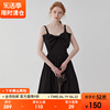 范洛2024夏季法式复古收腰吊带，连衣裙女大蝴蝶结，设计小黑裙子