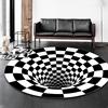 黑白格立体视觉地毯圆形旋涡错觉3D印染客厅茶几沙发地垫脚垫定制