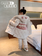 女童冬季法兰绒睡衣夹棉套装保暖加厚款珊瑚绒可爱宝宝儿童家居服