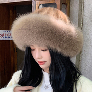 水貂毛帽子女秋冬季貂毛狐狸毛渔夫帽水貂皮草帽冬季时尚保暖盆帽