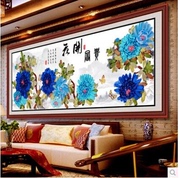 丝带绣挂画花开富贵兰贵人客厅，大幅3d立体彩印，牡丹非十字