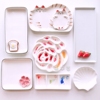水彩调色盘陶瓷油画国画绘画颜料白瓷质(白瓷质，)长方形三格碟玫瑰花调色盘