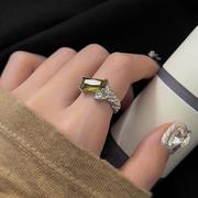 甜酷方形优雅锆石戒指女清新小众个性ins风S925银开口指环食指戒
