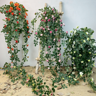 高仿真(高仿真)蔷薇花玫瑰花，藤条茶苞壁挂管道，缠绕装饰花藤花艺景观爬藤