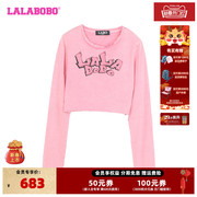 LALABOBO24新年春季款纯色可爱短款圆领字母长袖T恤女LBDA-WSDT11
