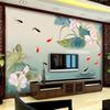 3d新中式f荷花壁纸客厅沙发，电视背景墙纸影视卧室装饰壁画茶室
