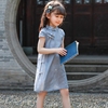 儿童旗袍夏季女童民国风古风汉服中式短袖唐装洋气纯色连衣裙