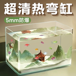 2023超清玻璃热弯鱼缸桌面小型水族箱客厅水草造景乌龟生态缸