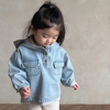 韩国童装bella春款男女宝宝，宽松连帽套头，软牛仔衬衫上衣外套