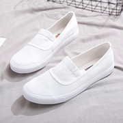 透气夏季白色帆布鞋男休闲时尚小白鞋一脚蹬套脚软底纯白鞋子套脚