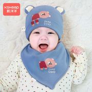 婴儿帽子秋冬季男女宝宝，护卤门帽棉布帽，0一3月新生儿纯棉无骨胎帽