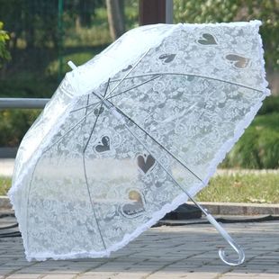 玫瑰爱心花边透明伞仿蕾丝，透明雨伞公主伞新娘，伞长柄伞自动伞