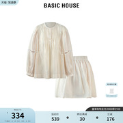 Basic House/百家好气质衬衫套装女春季阔腿短裤两件套