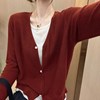 酒红色假两件针织开衫女2023秋季撞色休闲毛衣今年流行的上衣