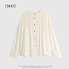 IMCC设计感小众复古法式全棉灯笼袖衬衫女春宽松无领白色衬衣上衣