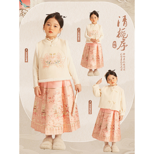 Amybaby女童马甲2023冬季儿童中国风加厚新中式夹棉保暖上衣