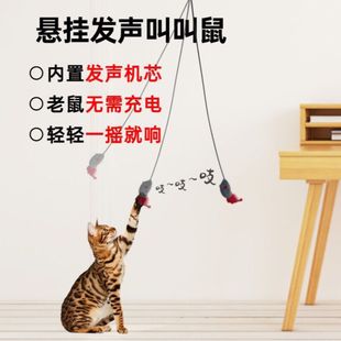 猫咪玩具悬挂式发声叫叫鼠逗猫棒自嗨神器逗猫小老鼠无需充电