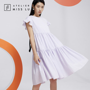 AtelierMissLu设计师品牌夏日温柔浅熏紫荷花袖连身裙