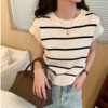 条纹针织冰丝短袖T恤2024夏四季青广州十三行高端女装小香风上衣