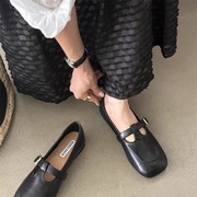 法式复古气质平底单鞋子女2023秋季玛丽珍女鞋，浅口小皮鞋乐福鞋