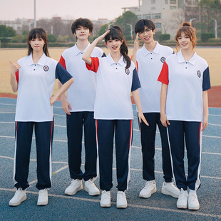 班服初中生夏季韩版短袖套装高中小学生运动会校服Polo领T恤情侣
