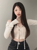 ㊣韩国24春chic女人围巾装饰单排扣甜美显瘦针织开衫