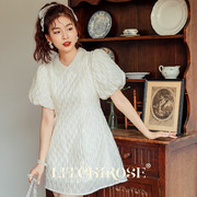litchirose荔枝肉复古精致白色连衣短裙法式气质，小众高级感女夏