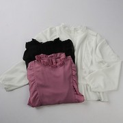春夏秋女士花边领九分袖衬衫 修身时尚气质纯色短裤套头衫D12