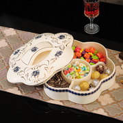 金尚汇欧式果盘奢华客厅家用大号，陶瓷干果盘，分格带盖糖果盒零食盘