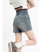 牛仔短裤女2024年夏季高腰，小个子显瘦a字，复古大码阔腿热裤子