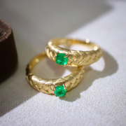 复古拉丝编织塔糖祖母绿戒指指环18K金镶嵌珠宝宝石真金真钻