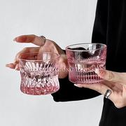 女士粉色威士忌杯小众设计束腰，洋酒杯刻花酒杯创意杯子玻璃杯