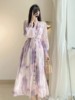 LUXCRAIG法式雪纺紫色扎染连衣裙女2024春长袖印花茶歇春季裙