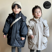 儿童棉衣加绒加厚中长款男童装冬季保暖女童棉服2024新款宝宝外套