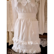 伊丝莎贝法式复古风，小仙女浪漫白色蕾丝纯棉，波点荷叶边围裙