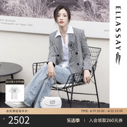 ellassay歌力思春夏，双排扣黑白，格子西装女eww341t03000