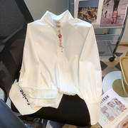 新中式国风刺绣白衬衫设计感搭配马面裙，长袖汉服上衣女2024