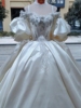 缎面一字肩复古婚纱2024新娘高级质感法式主纱大拖尾小个子女