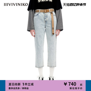IIIVIVINIKO“新疆棉”复古直筒斜纹蓝牛仔裤子女M311808201B