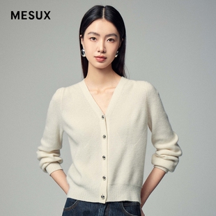 MESUX米岫23冬泡泡袖设计复古V领羊绒开衫MKWUE525