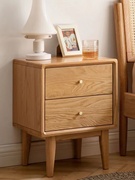 全实木床头柜现代简约橡木床边小柜子北欧卧室，原木储物柜