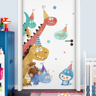 门贴自粘装饰贴纸卡通，恐龙墙贴创意温馨儿童，房间布置卧室贴画墙纸