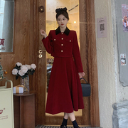 红色连衣裙子女秋冬2024早春装穿搭配一整套装初春季订婚礼服