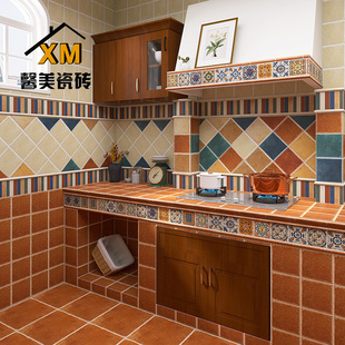 美式田园厨房仿古砖墙砖165地中海，卫生间防滑地砖，复古厨卫瓷砖330